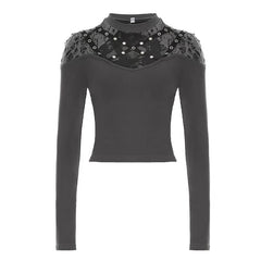 Long sleeve crewneck hollow out top