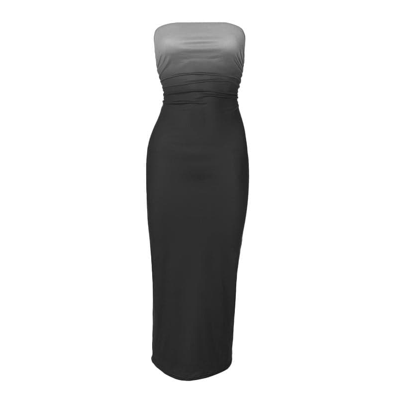 Ruched gradient backless tube maxi dress