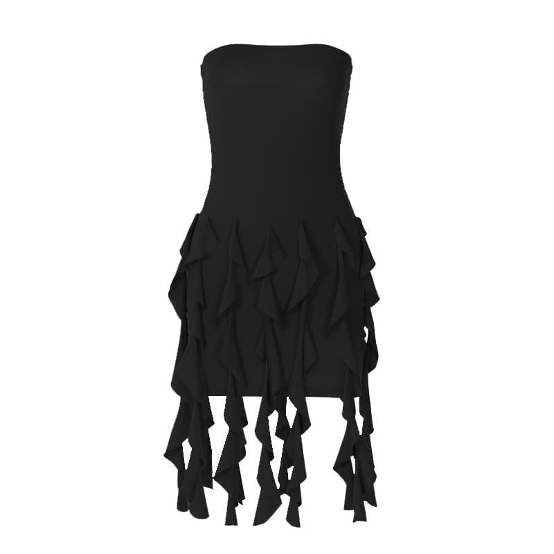 Ruffle backless sleeveless solid tube mini dress  | red tango dress