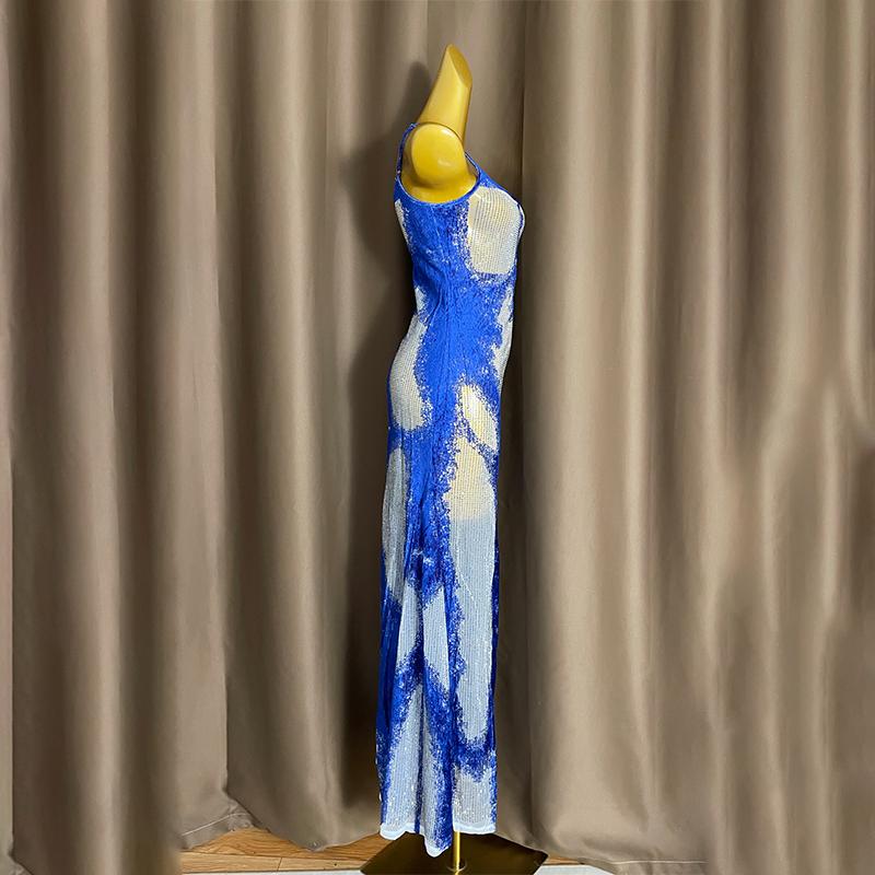 U neck beaded contrast zip-up cami maxi dress