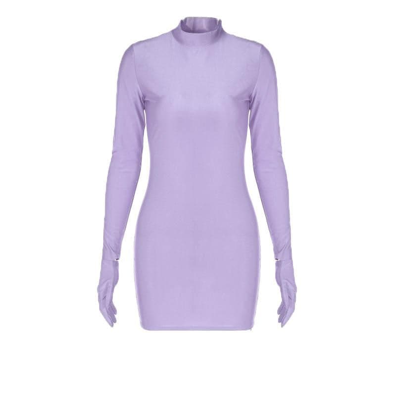 High neck long sleeve gloves solid mini dress  | red tango dress