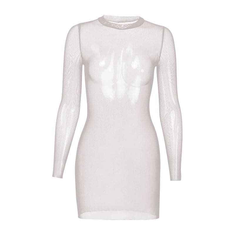 Sheer mesh see through solid long sleeve mini bodycon dress  | samba dress