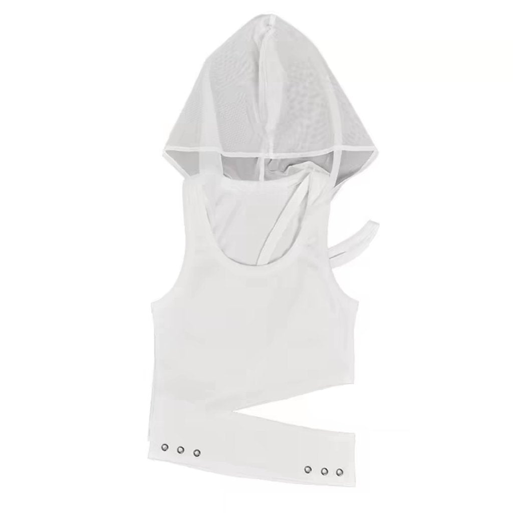 Hoodie u neck hollow out mesh top