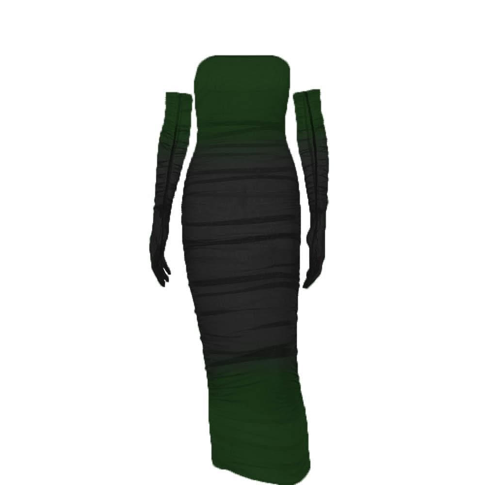 Sheer mesh see through gradient gloves ruched tube maxi dress  | red tango dress  | samba dress