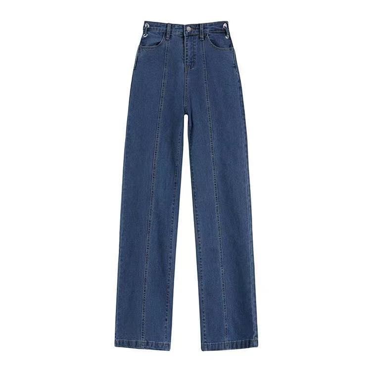 Lace up self tie straight leg high rise raw hem jeans