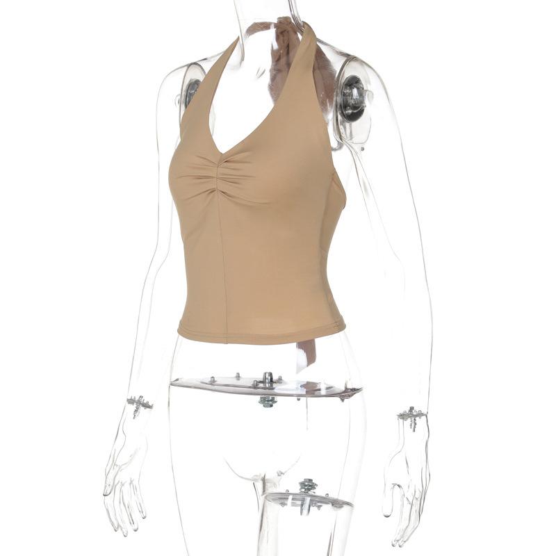 Halter ruched knotted solid top