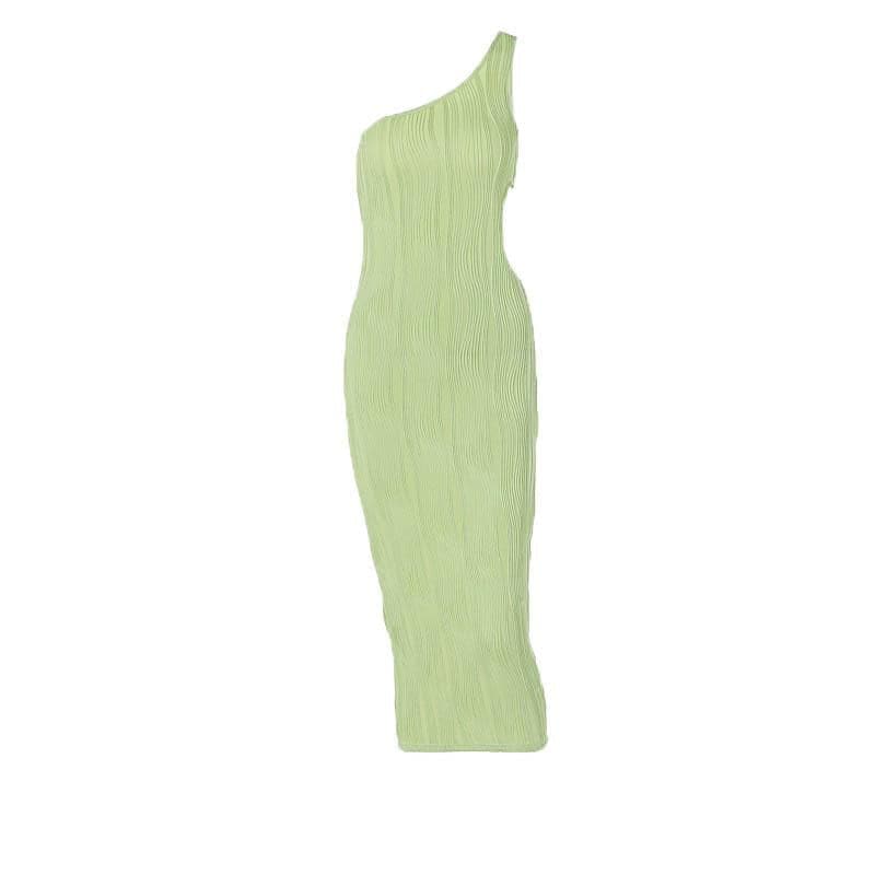 Textured one shoulder irregular hollow out solid midi dress  | red tango dress