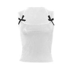 Bowknot square neck contrast sleeveless tank top