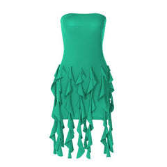 Ruffle backless sleeveless solid tube mini dress  | red tango dress