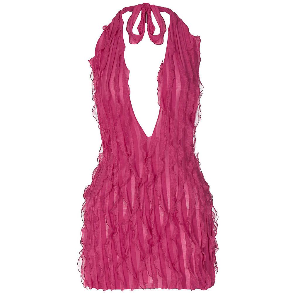 Textured ruffle solid halter self tie v neck backless mini dress  | red tango dress