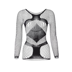 Long sleeve round neck fishnet mini dress