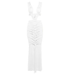 O ring textured hollow out self tie ruched tank maxi dress  | red tango dress