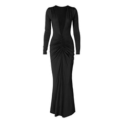 Ruched long sleeve v neck solid 2-way maxi dress  | red tango dress