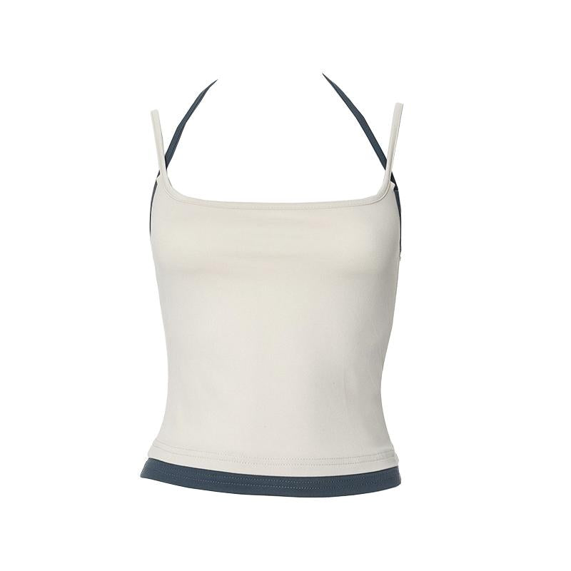 Halter patchwork contrast backless cami top