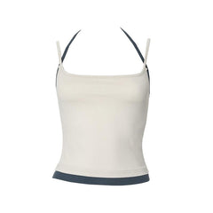 Halter patchwork contrast backless cami top