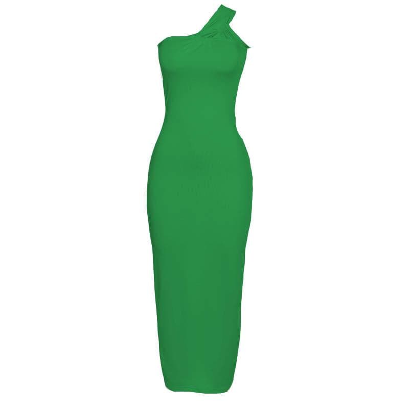 Ruched solid irregular one shoulder backless maxi dress  | red tango dress