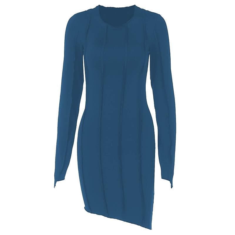 Stitch crewneck long sleeve solid mini dress  | red tango dress