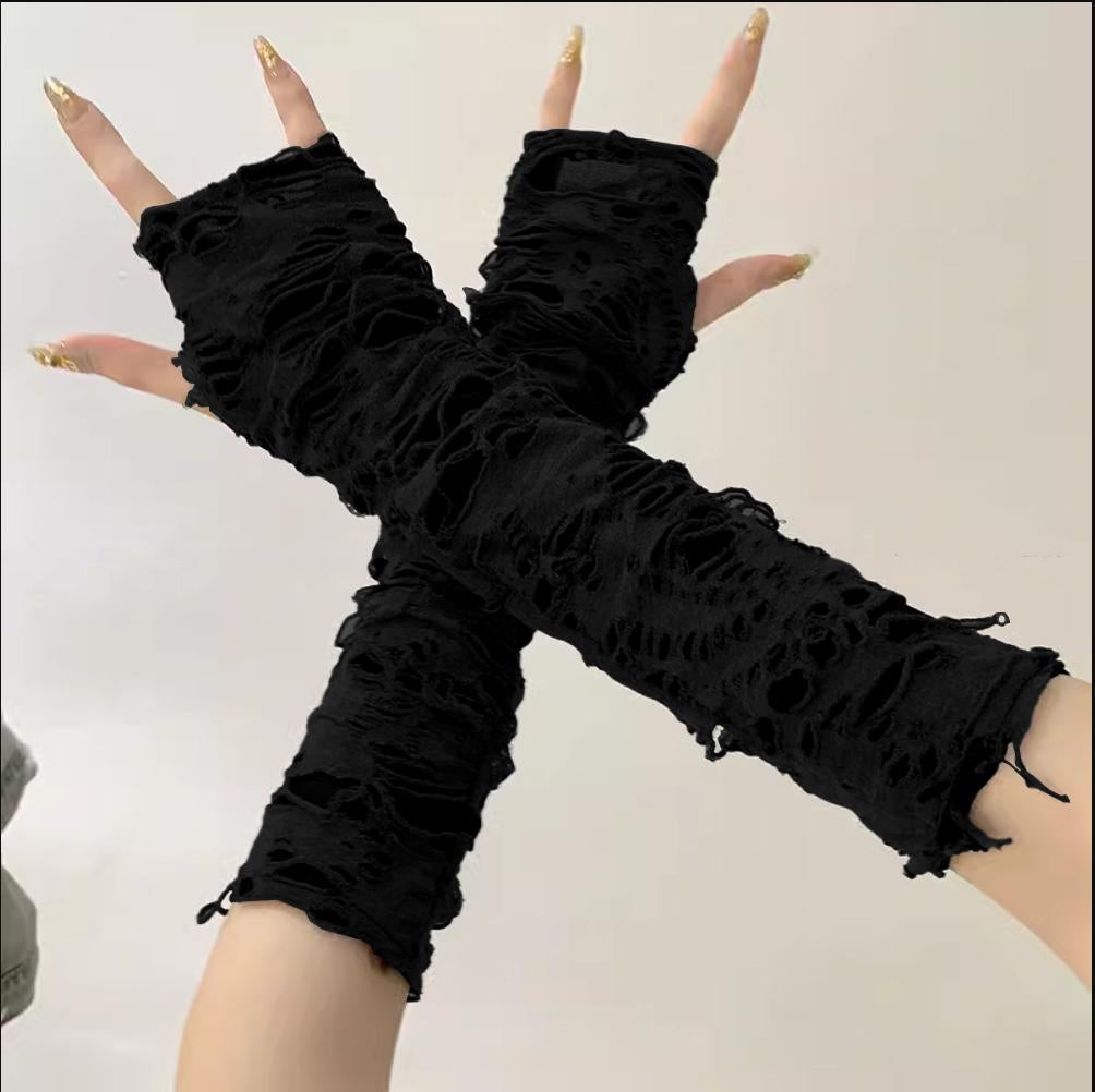 Hollow out solid patchwork gloves