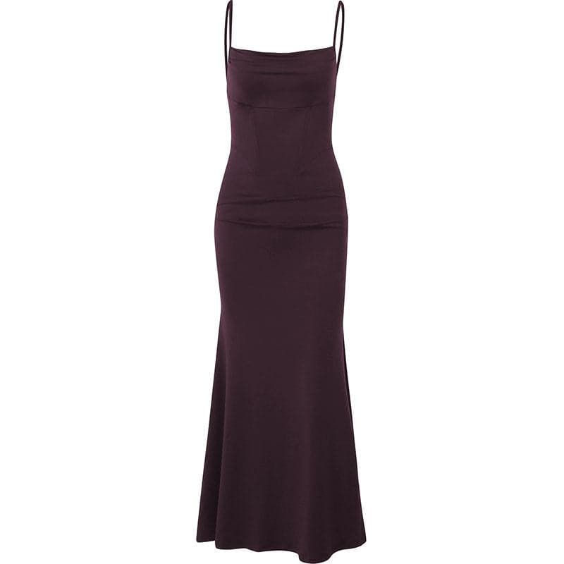 Solid cowl neck backless cami dress  | red tango dress