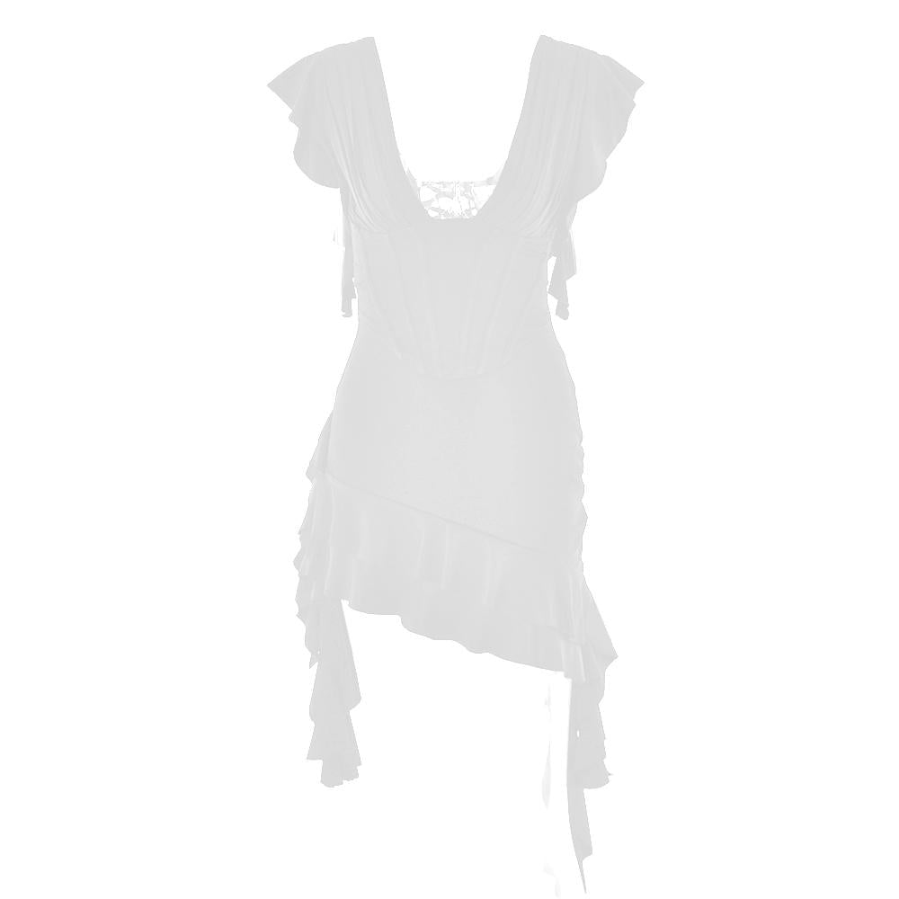 V neck ruffle irregular corset lace up mini dress  | red tango dress
