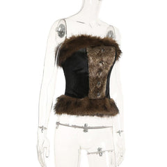 Fluffy velvet patchwork tube top