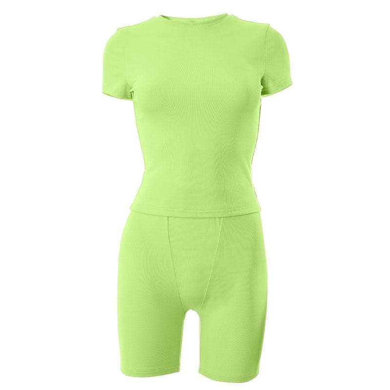 Short sleeve crewneck solid ribbed pant set
