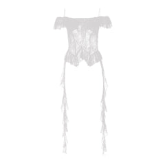 Off shoulder lace ruffle hollow out top