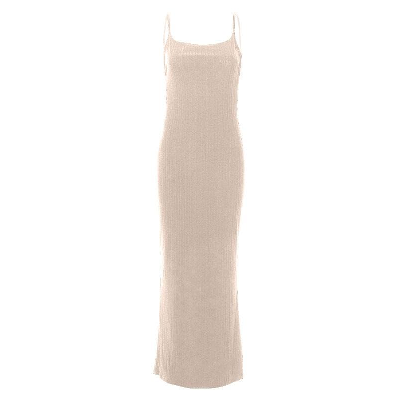 Backless self tie ribbed square neck solid cami maxi dress  | red tango dress