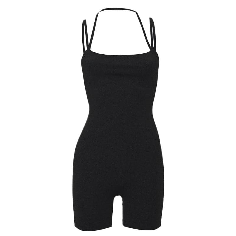 Halter solid sleeveless backless square neck romper