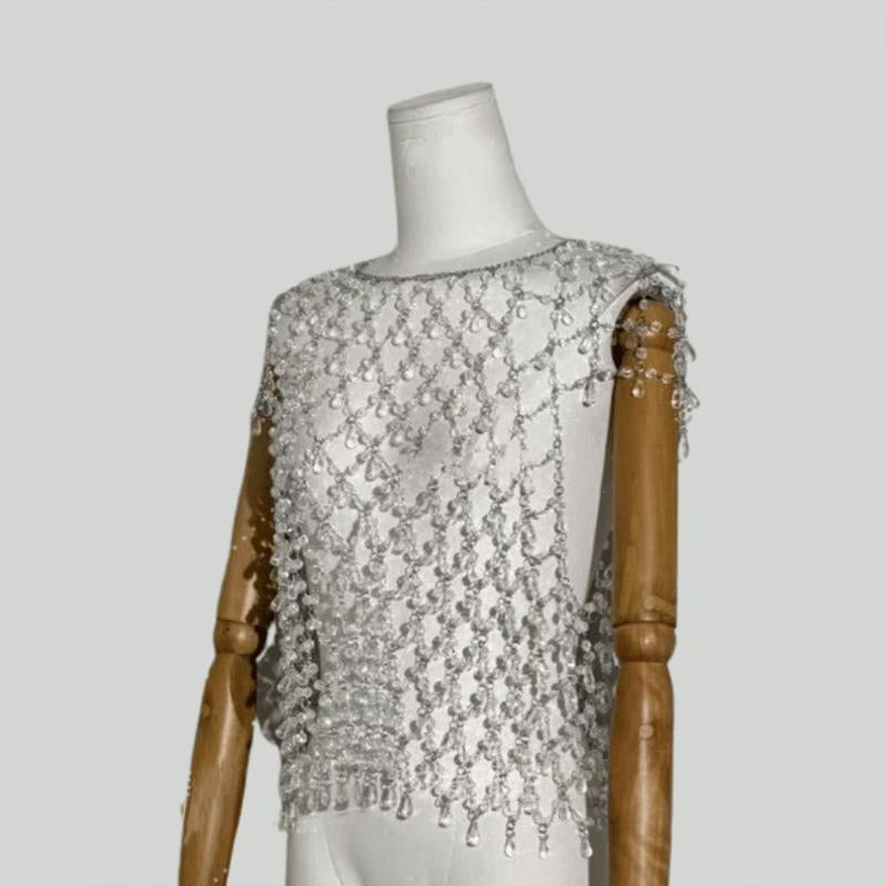 Crewneck crystal hollow out top