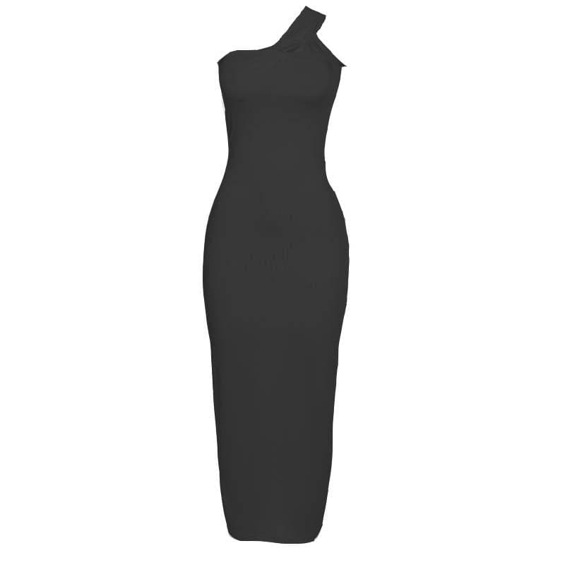 Ruched solid irregular one shoulder backless maxi dress  | red tango dress