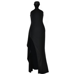 Halter high slit zip-up irregular maxi dress