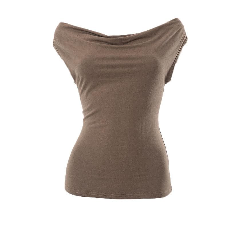 Cowl neck solid cap sleeve backless self tie ruched crop top