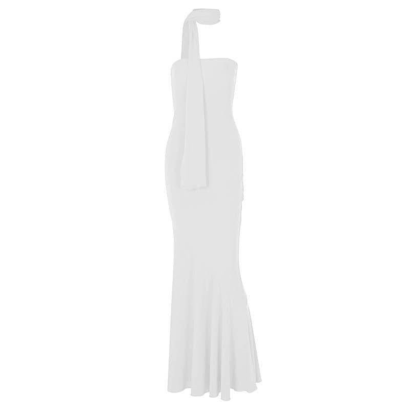 Ribbed ruffle solid backless sleeveless tube maxi dress  | red tango dress