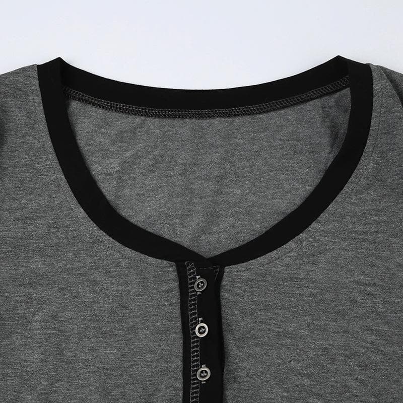 Button contrast stitch long sleeve v neck top