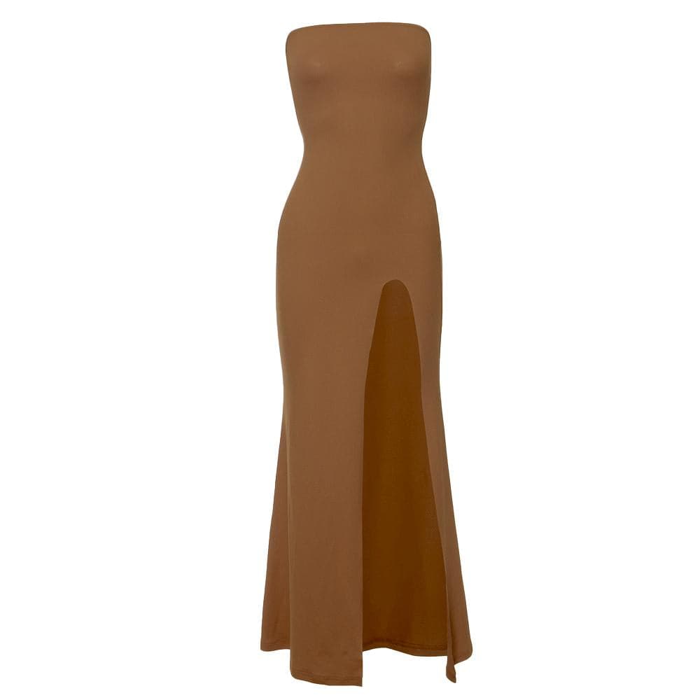 High slit solid backless tube maxi dress  | red tango dress