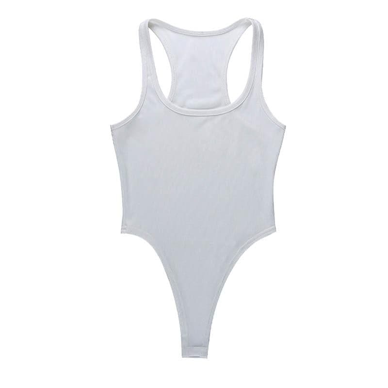 Ribbed sleeveless u neck solid bodysuit