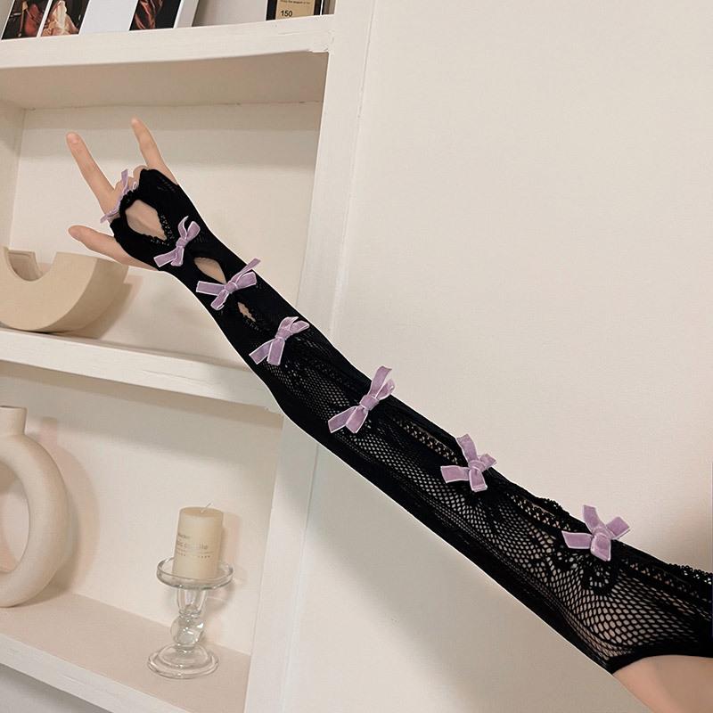 Lace bowknot hollow out contrast gloves