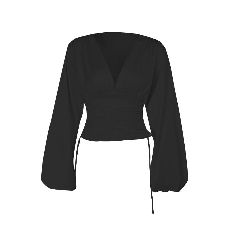 V neck long sleeve lace up top