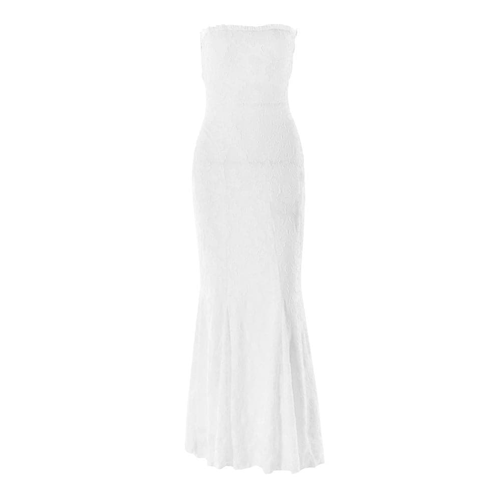 Ruffle lace up backless lace hem cami maxi dress