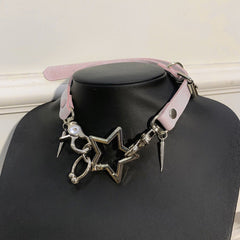 Star decor PU leather adjustable choker necklace