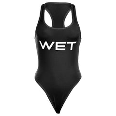 U neck “WETâ€?pattern sleeveless contrast tank bodysuit