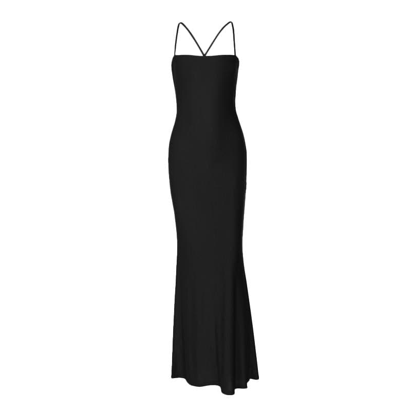 Hollow out ruched cross back cami cut out maxi dress  | red tango dress  | black rave dress