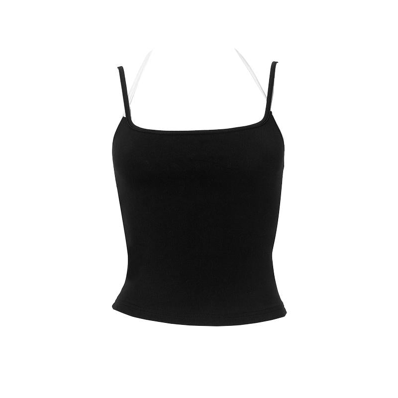 Halter patchwork contrast backless cami top
