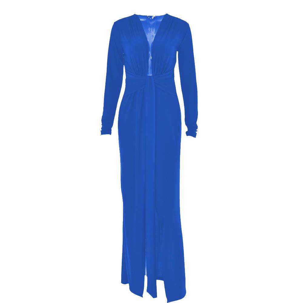 Long sleeve v neck ruched slit solid irregular maxi dress  | red tango dress
