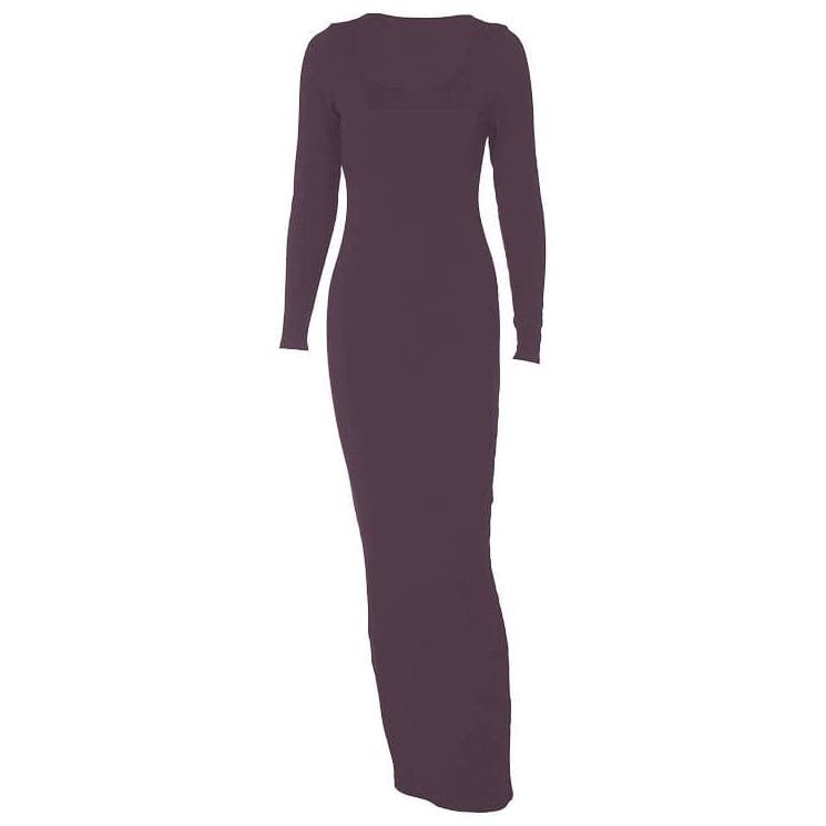 Long sleeve solid u neck maxi dress  | red tango dress