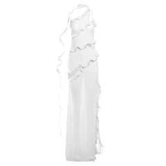 One shoulder ruffle irregular high slit maxi dress  | red tango dress