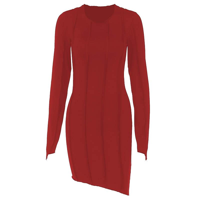 Stitch crewneck long sleeve solid mini dress  | red tango dress