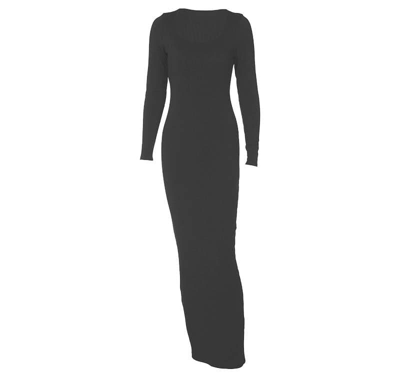 Long sleeve solid u neck maxi dress  | red tango dress