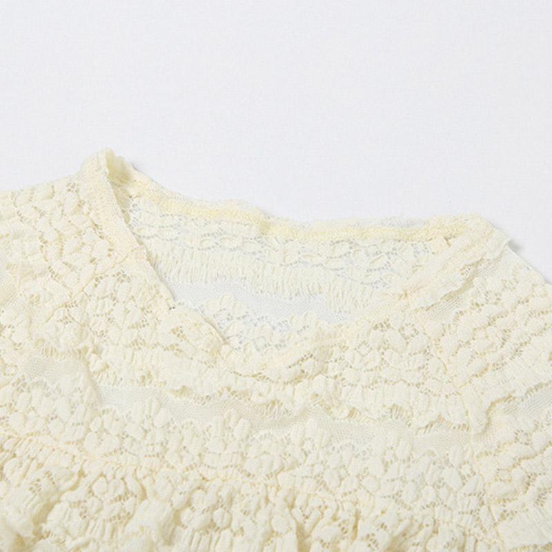 Crewneck ruffle lace ruched cap sleeve pant set